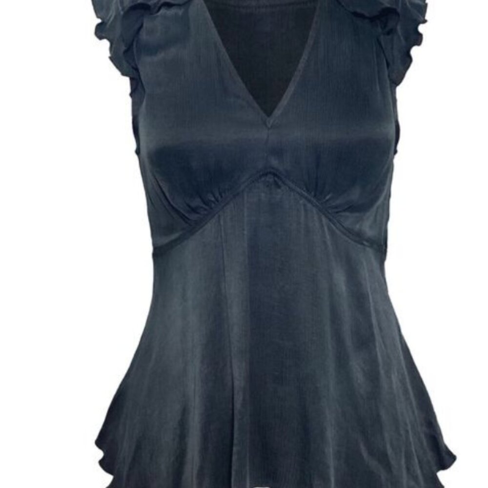 Ba&sh Carey Ruffle Top in Black Cupro